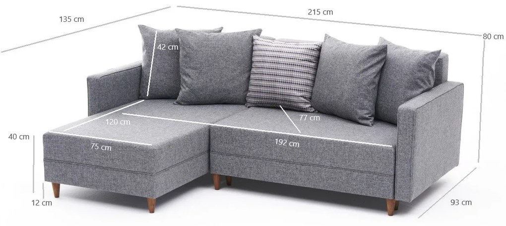 Sofá-Cama de Canto Aydam – Cinzento – 215 x 80 x 93 cm