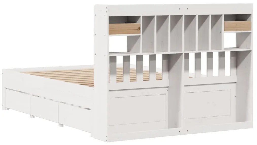 Cama com estante sem colchão 160x200 cm pinho maciço branco