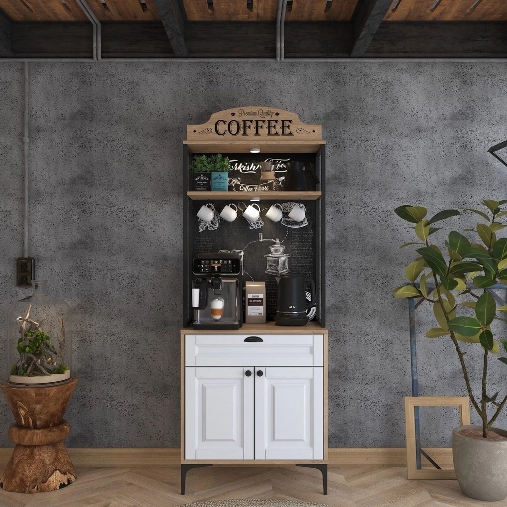 Armário Alto de Cozinha "Avellano" - Nogueira e Branco - 70x170.4x40cm