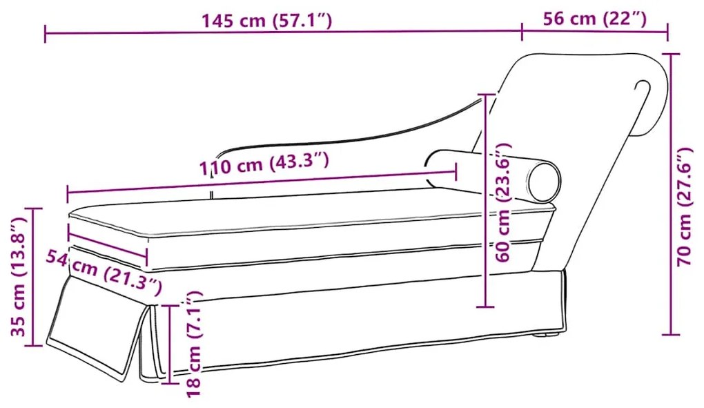 Chaise lounge c/ reforço/apoio de braços direito veludo