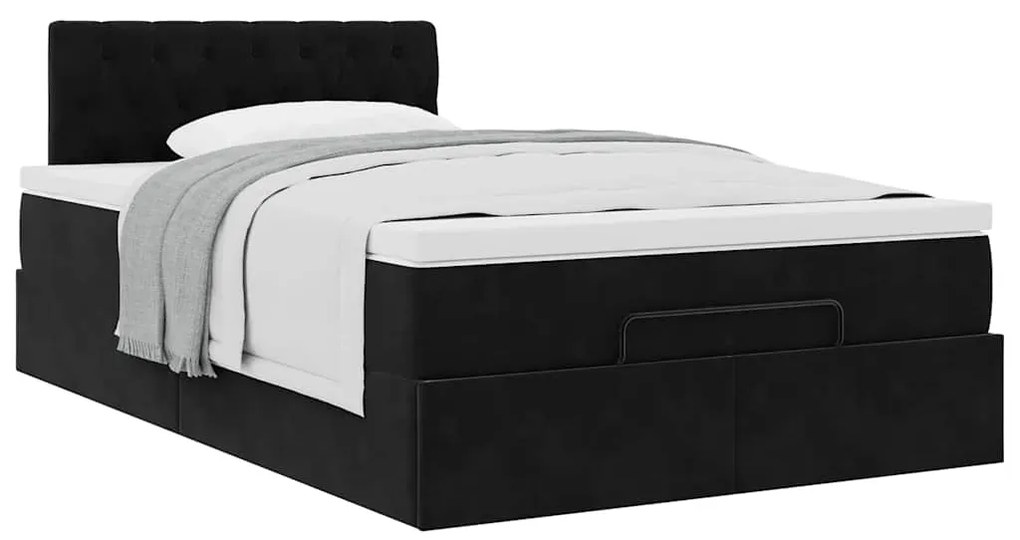 Estrutura de cama otomana com colchão 120x200 cm veludo preto
