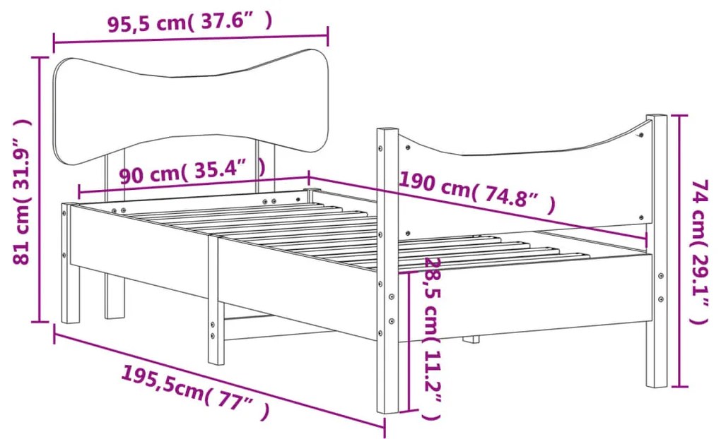 Cama sem colchão 90x190 cm madeira de pinho maciça castanho-mel