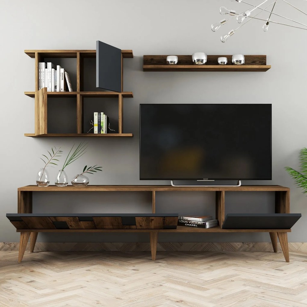 Móvel de TV Madrid – Nogueira e Antracite – 180x48,6x33,8 cm