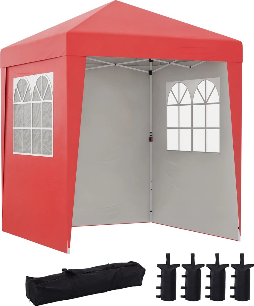 Tenda de jardim pop-up, dobrável, com altura ajustável, proteção UV 30+, 3 paredes laterais 202 x 202 x 261 cm vermelho