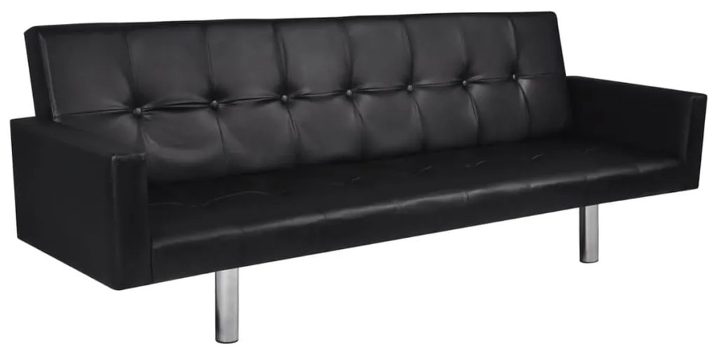 vidaXL Sofá-cama com apoios de braço, couro artificial preto
