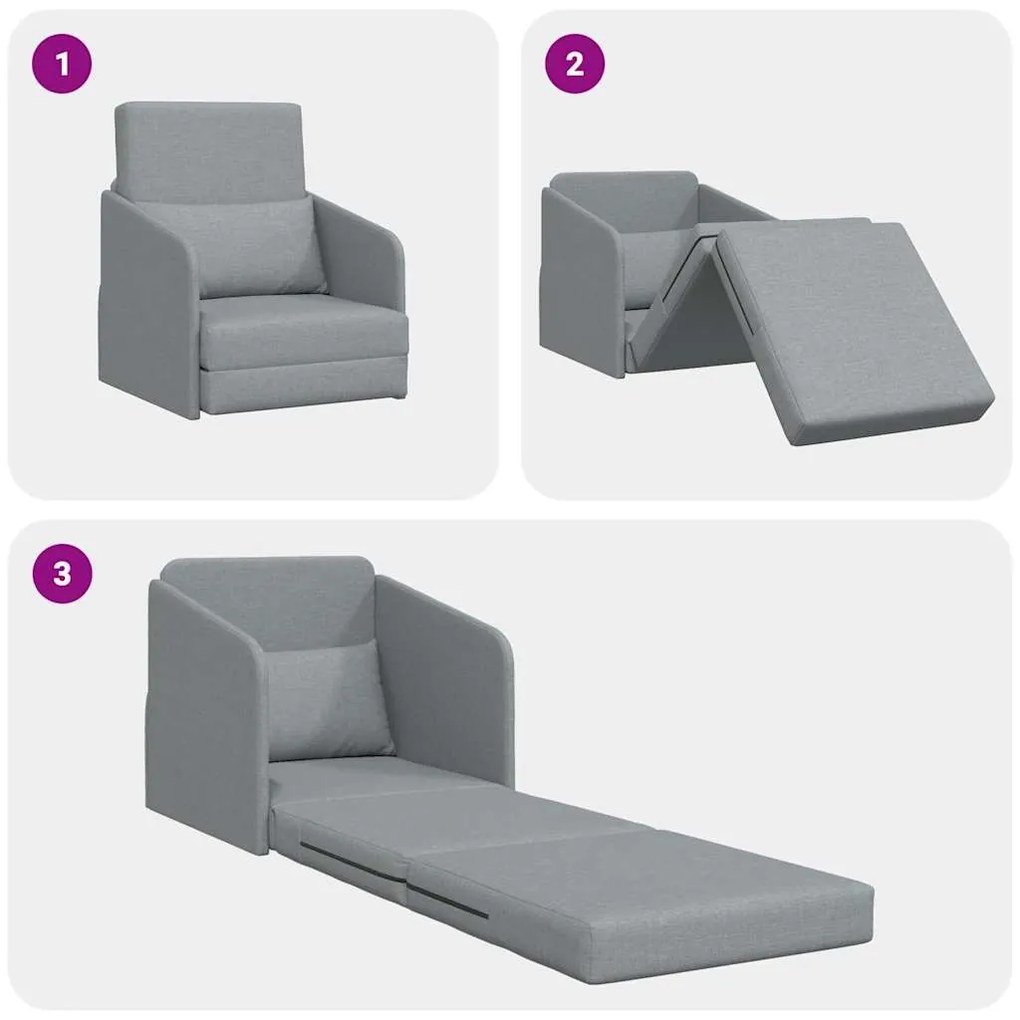 Sofá Cama de Chão 2-em-1 Cinza Claro 65x80x83 cm Tecido
