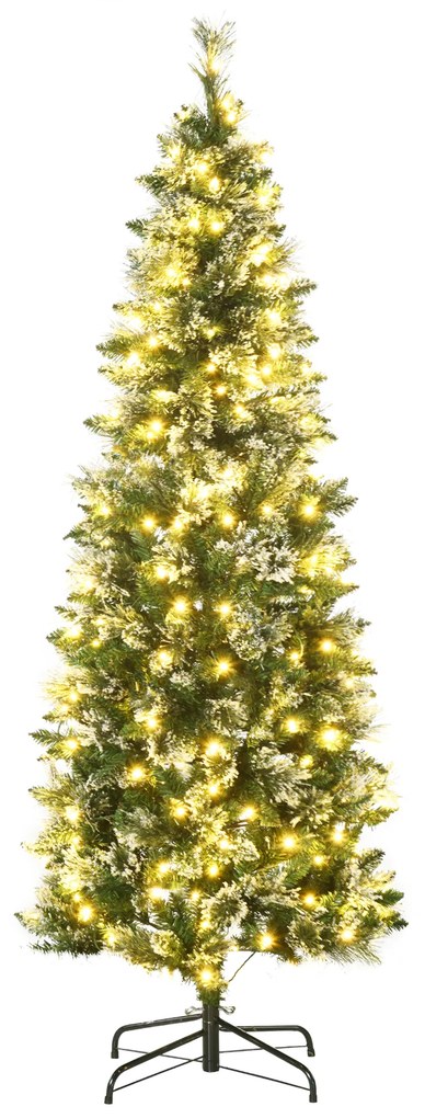 HOMCOM Árvore de Natal Artificial 180 cm com 240 Luzes LED Árvore de Natal com 618 Ramos Suporte de Aço e Formato Slim para Interior Ø68x180 cm Verde