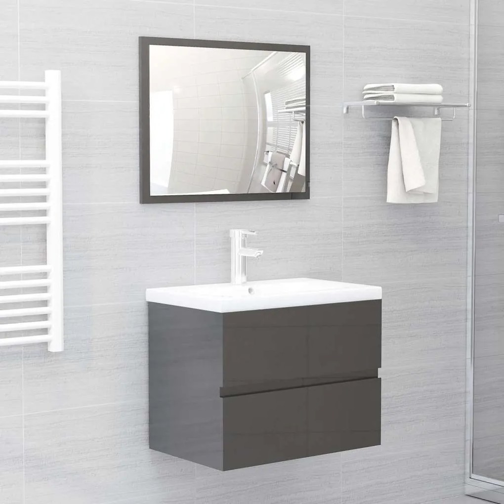 vidaXL 2 pcs conjunto móveis de casa de banho contraplacado cinzento