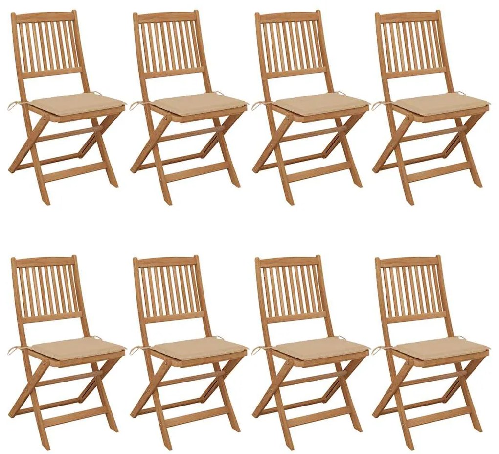 vidaXL Cadeiras de jardim dobráveis 8 pcs c/ almofadões acácia maciça