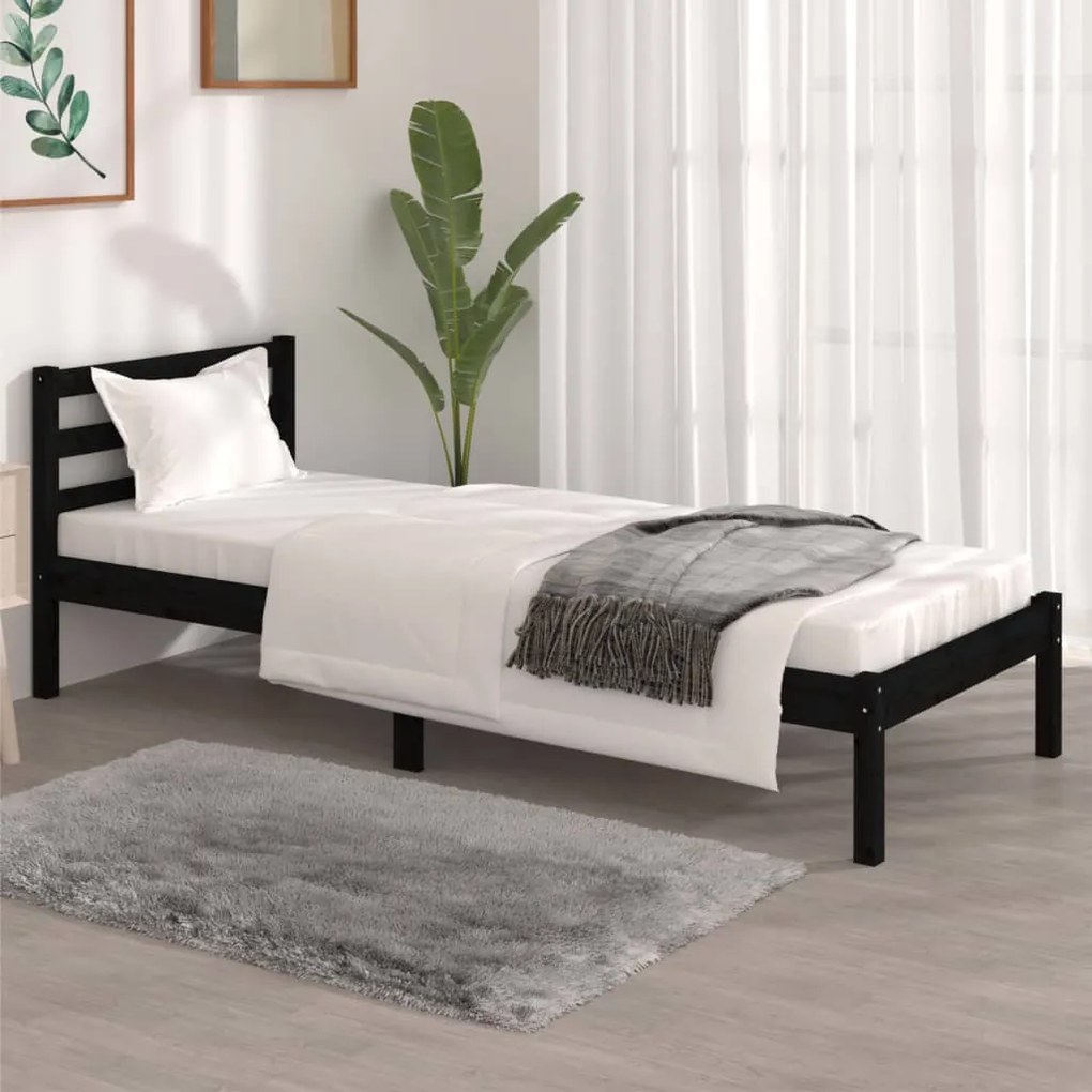 vidaXL Estrutura de cama pequena solteiro 75x190 cm pinho maciço preto