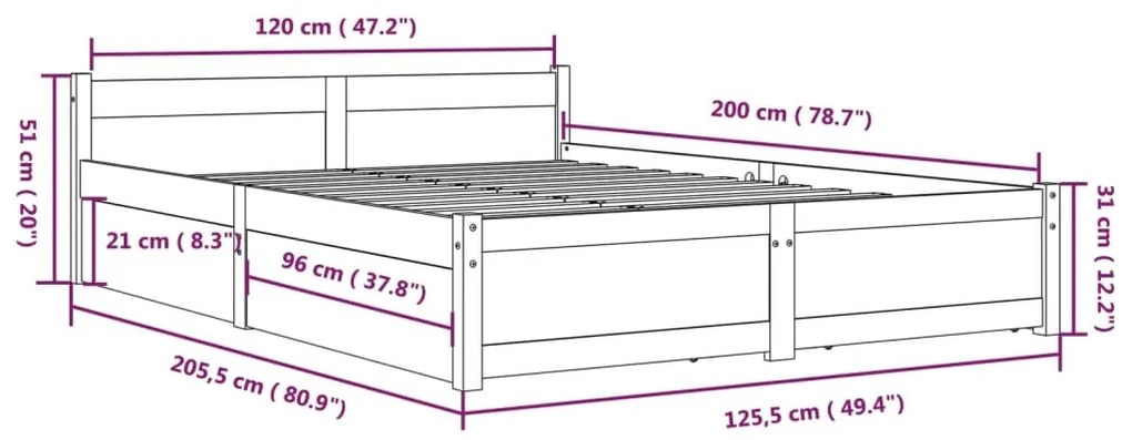 Estrutura de cama com gavetas 120x200 cm branco