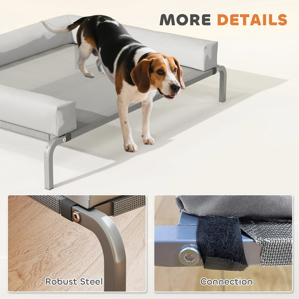Cama Elevada para Cães com Latertais Amovíveis Cama Elevada para Cães Médios Portátil com Malha Respirável 130x90x30 cm Cinza Claro