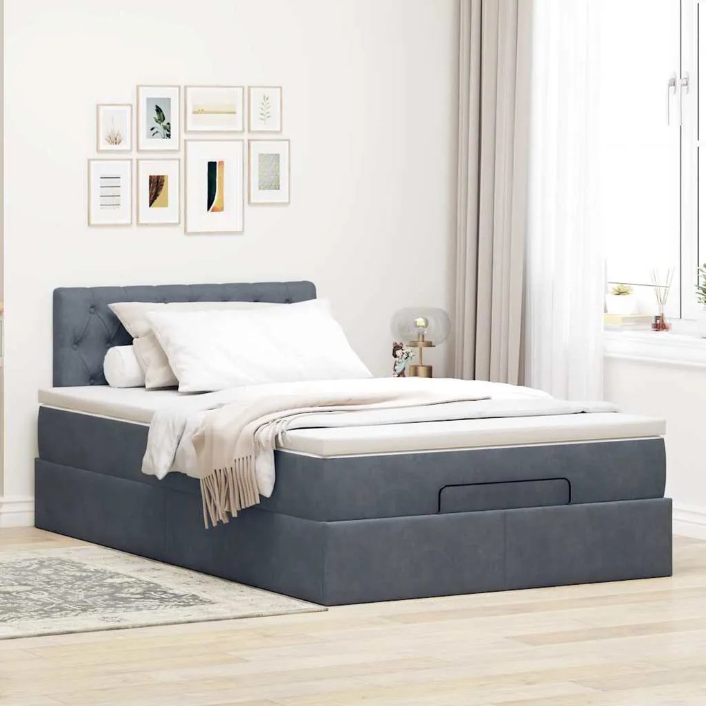 Cama otomana com colchão 120x190 cm veludo cinzento-escuro