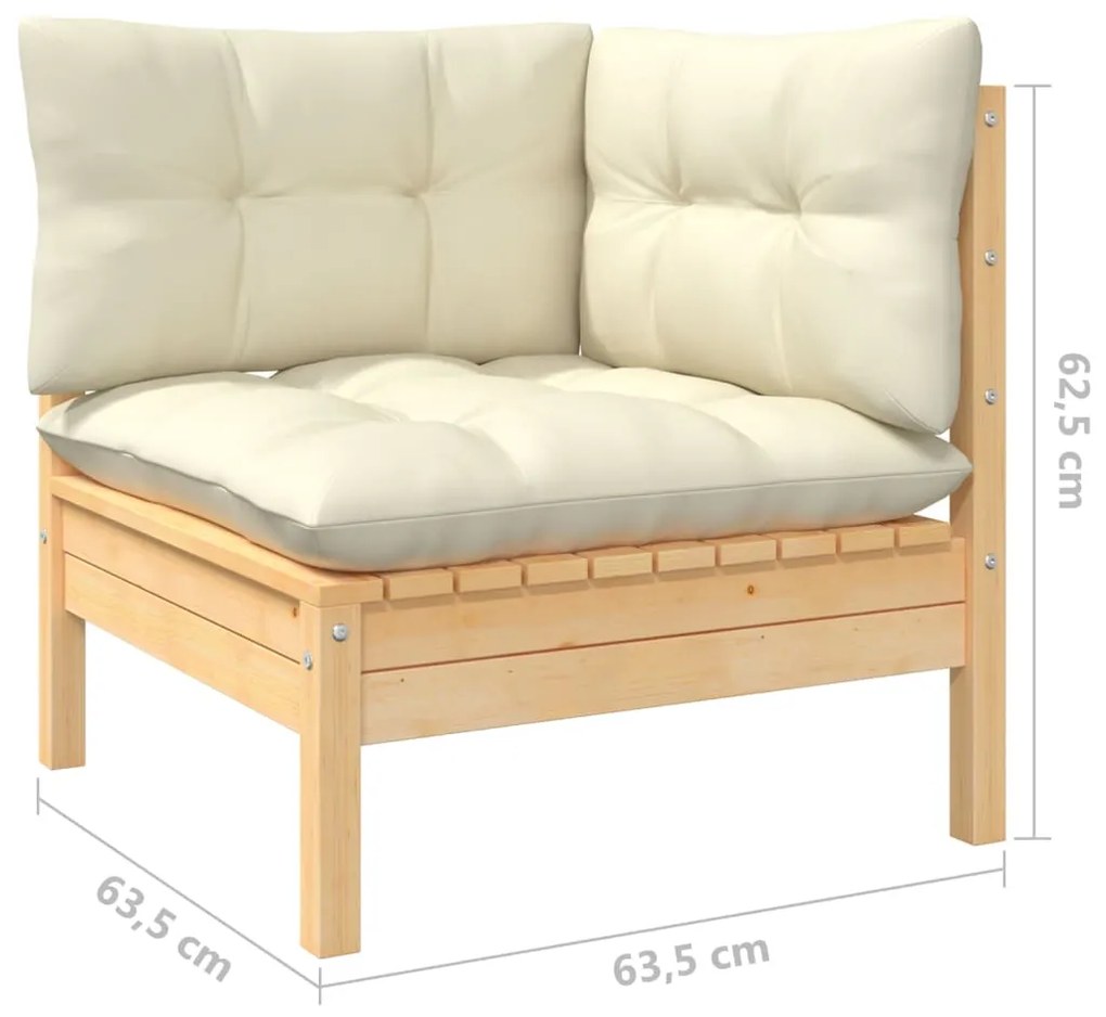 5 pcs conjunto lounge de jardim c/ almofadões creme pinho