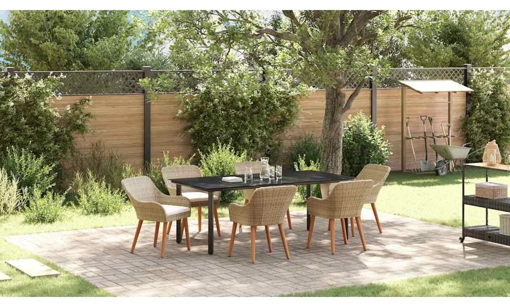 Conjunto de Jantar de Jardim com 7 Peças Bege em Rattan Sintético