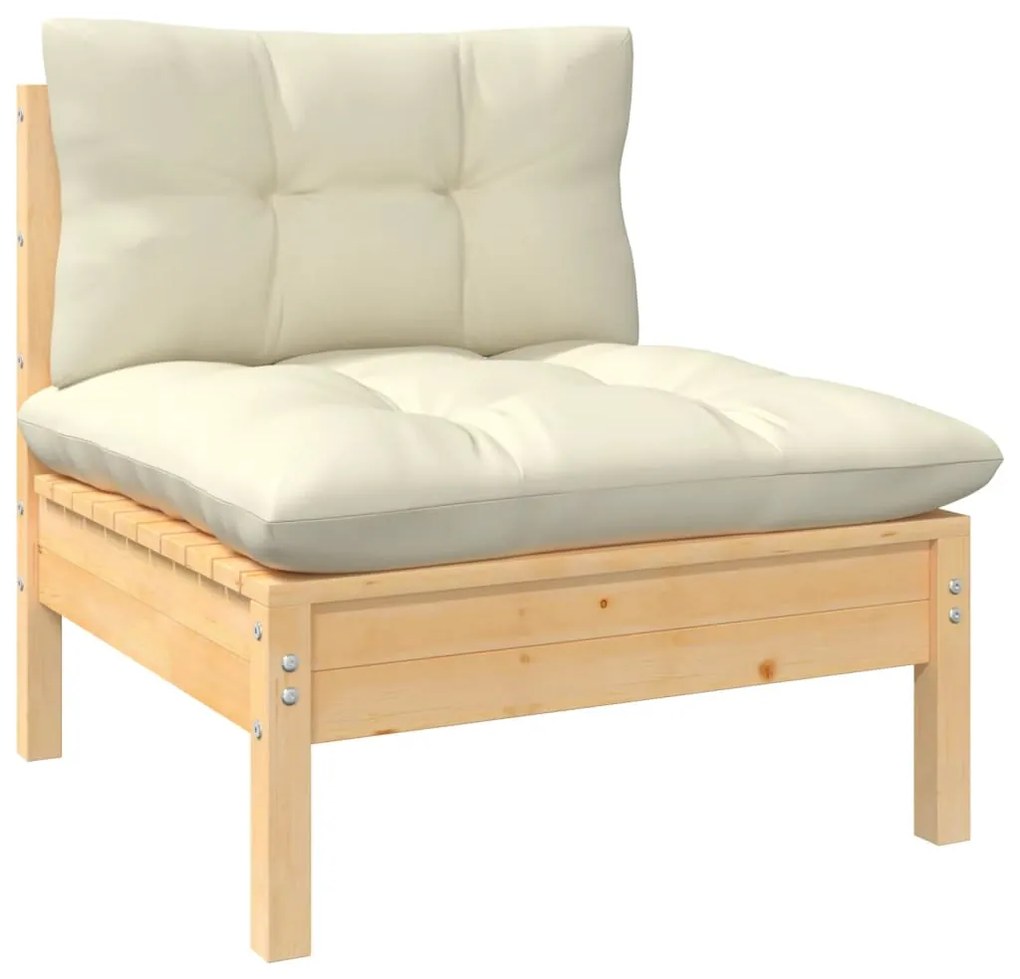 10 pcs conjunto lounge jardim c/ almofadões creme pinho maciço
