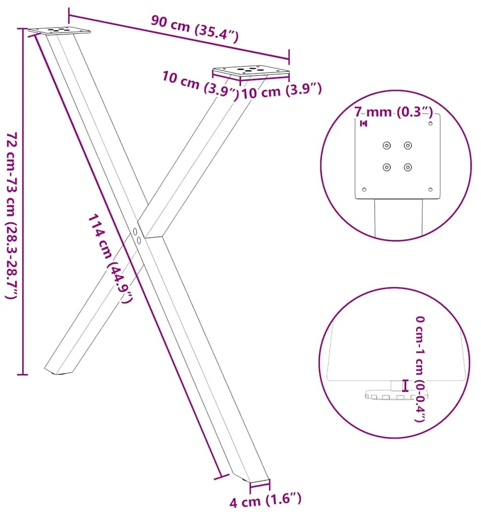 Pés para mesa de jantar em formato de X, 2 peças, preto, 90x (72-73) c