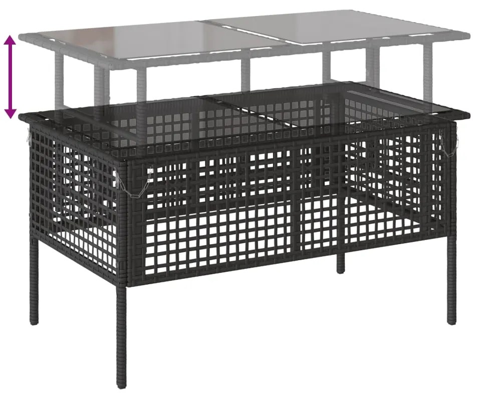 4 pcs conj. sofás p/ jardim c/ almofadões vime PE/vidro preto