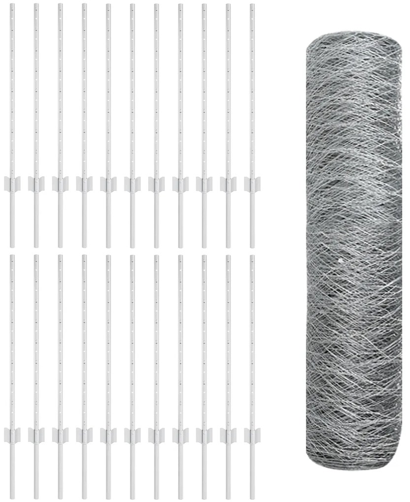 Postes de Cerca vidaXL 11 pcs Canal U 80 cm Aço Galvanizado, Cerca Hex