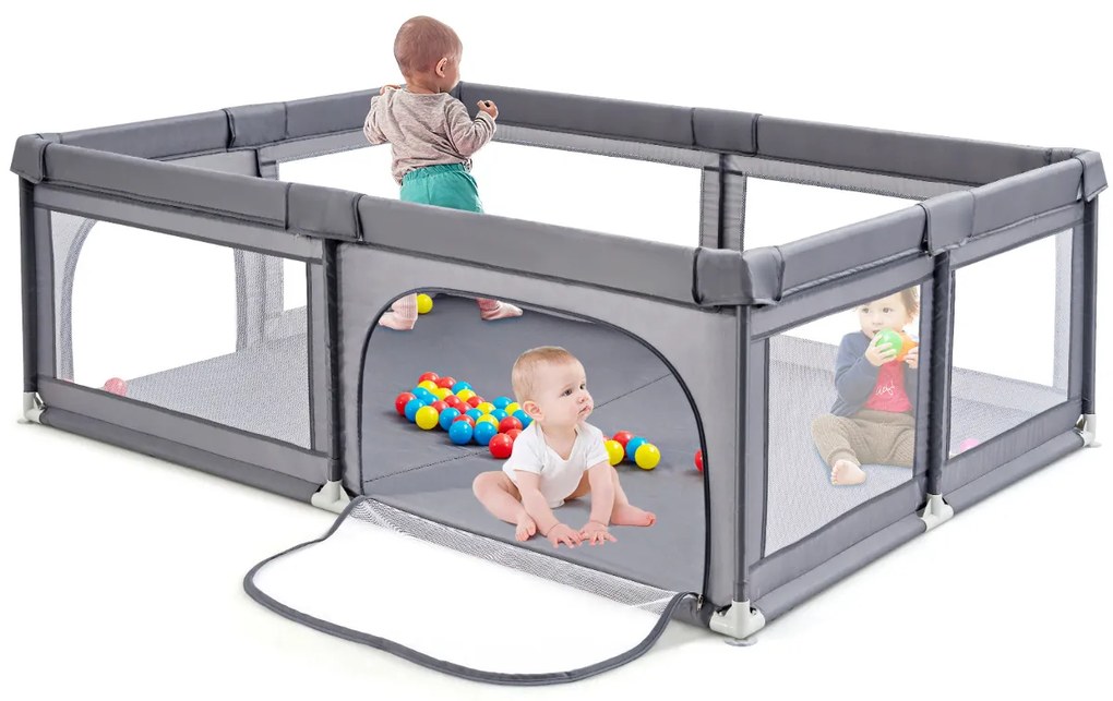 Centro de actividades crianças Parque infantil com bolas para bebés Não tóxico com rede respirável 205 x 147 x 68 cm Cinzento escuro