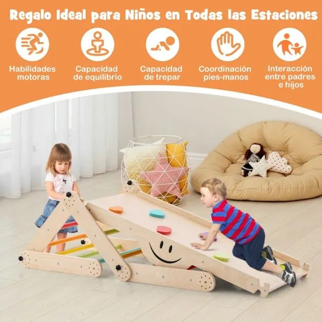 Conjunto de Escalada Montessori para crianças de Madeira Dobrável com Rampa Ajustável Baloiço de Escalada Reversível para Crianças Multicolorido