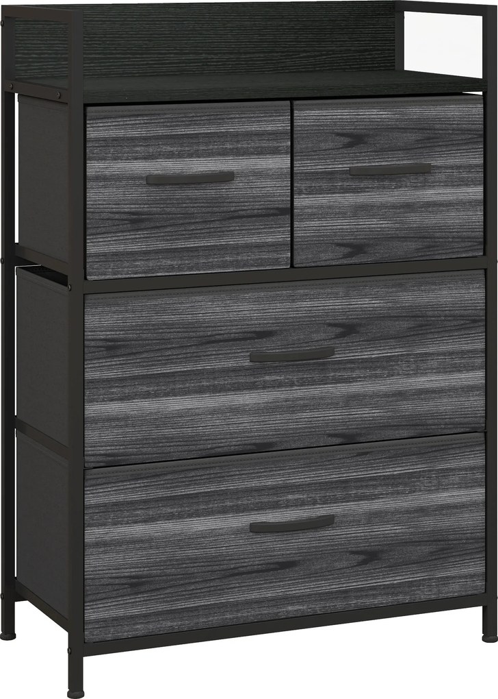 HOMCOM Cômoda, Aparador, 4 Gavetas de Tecido, Design Industrial, 60x29x85cm, Preto | Aosom Portugal