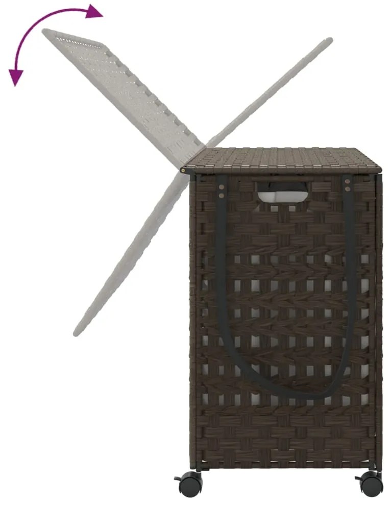 Cesto p/ roupa suja com rodas 66x35x60 cm vime castanho-escuro