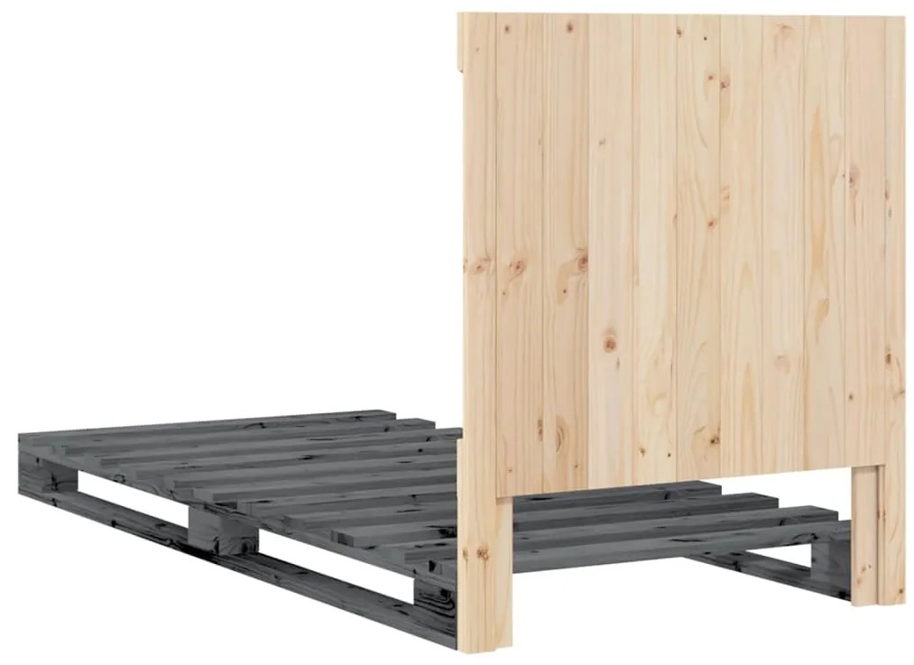 Estrutura de cama com cabeceira 90x200 cm pinho maciço cinzento