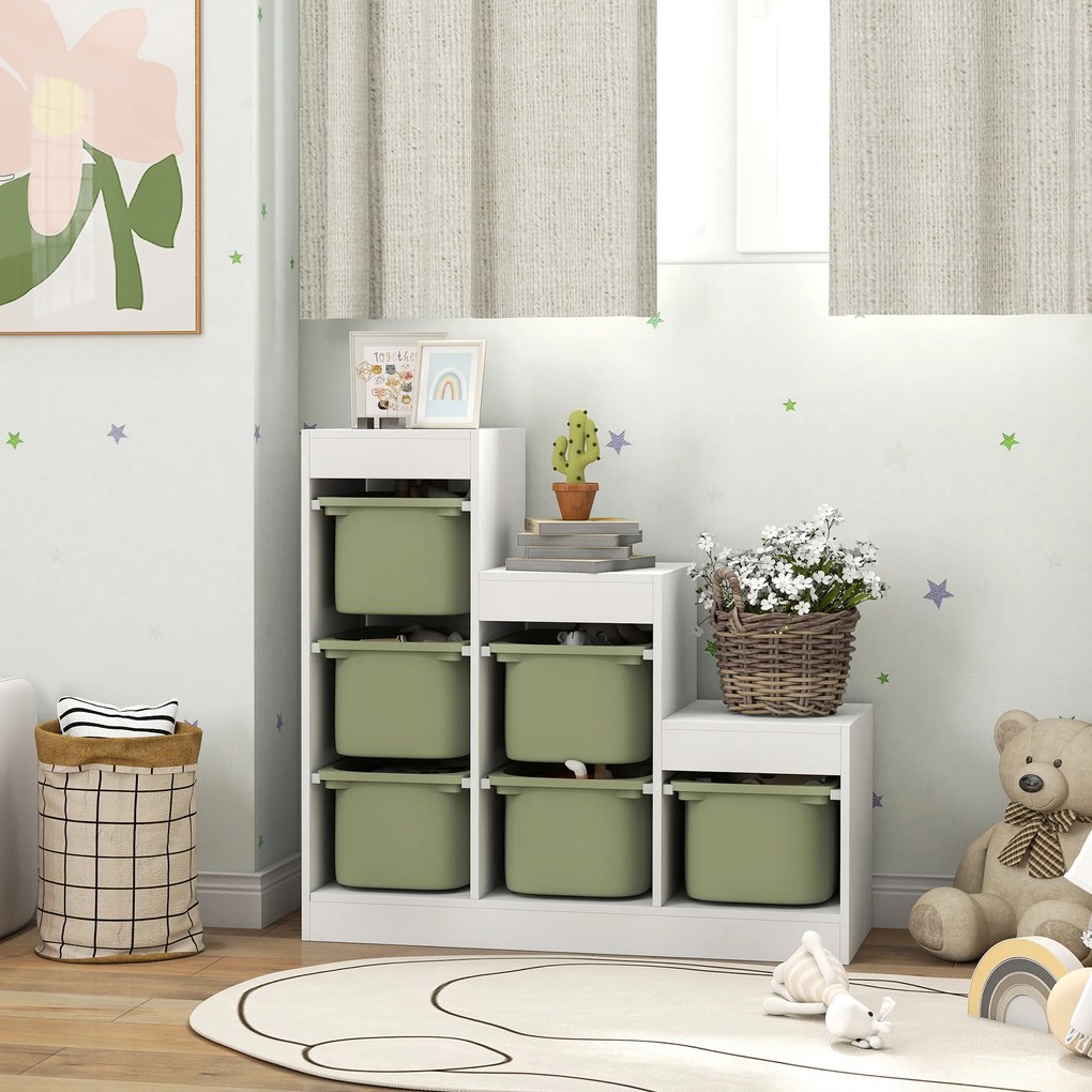 Móvel para Brinquedos, 96 x 38,5 x 90 cm, 6 Caixas Amovíveis, Verde
