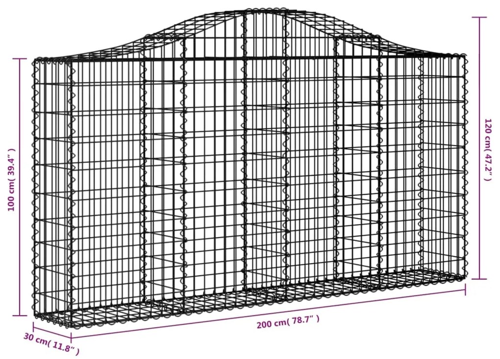 Cestos gabião arqueados 6pcs 200x30x100/120cm ferro galvanizado