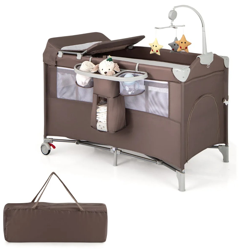 Berço para bebés dobrável 5 em 1 portátil com mesa para mudar fraldas Cadeira de brincar Berço para dormir Berço Moisés Colchão de berço Saco de viage