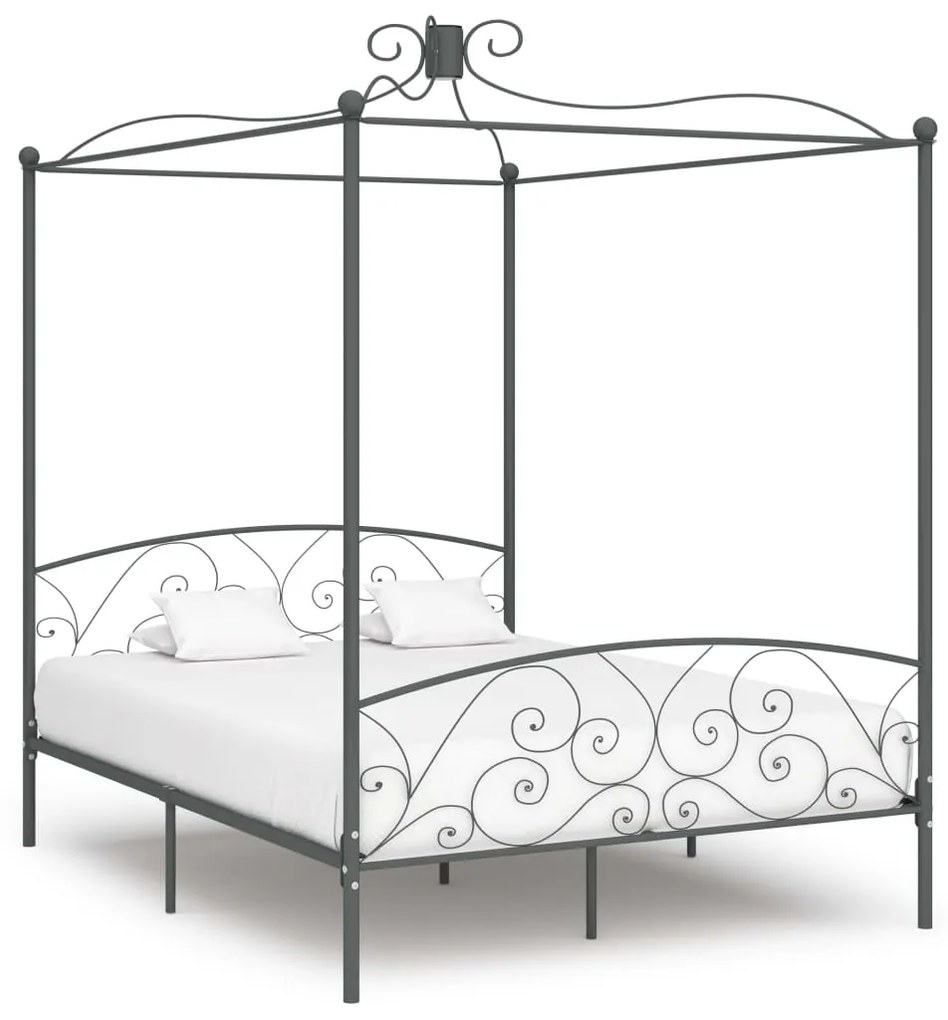 Estrutura de cama com dossel 160x200 cm metal cinzento