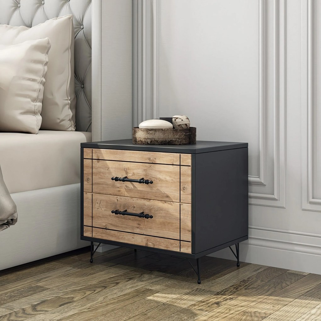 Mesa de Cabeceira Night – Carvalho Preto – 50x55x40 cm