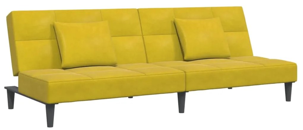 Sofá-cama 2 lugares c/ apoio de pés veludo amarelo