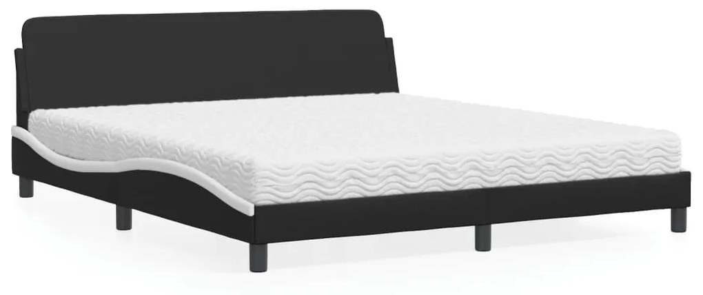 Cama com colchão 180x200 cm couro artificial preto e branco