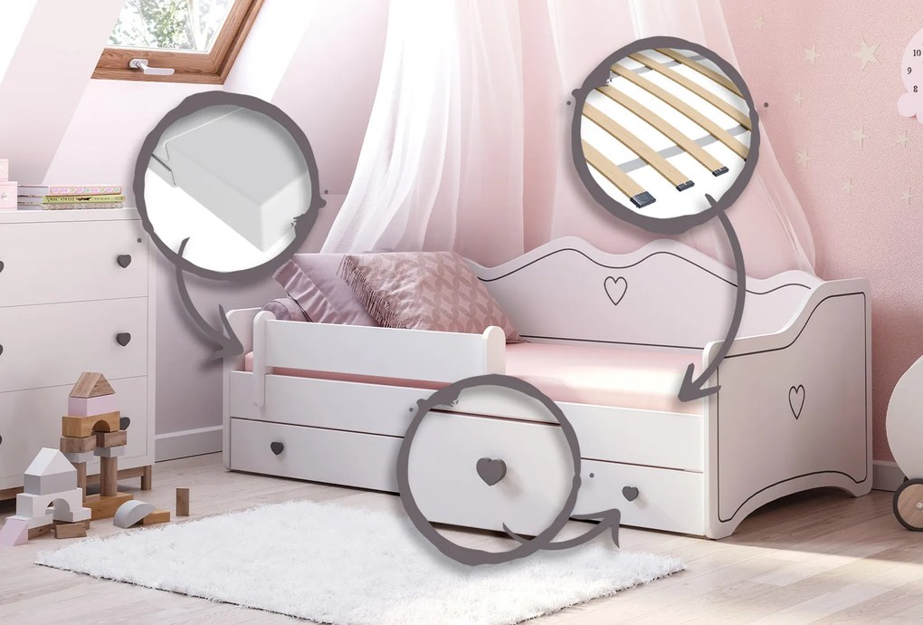 Cama juvenil Emma 180x80 cinza/branco - colchão e estrado incluído