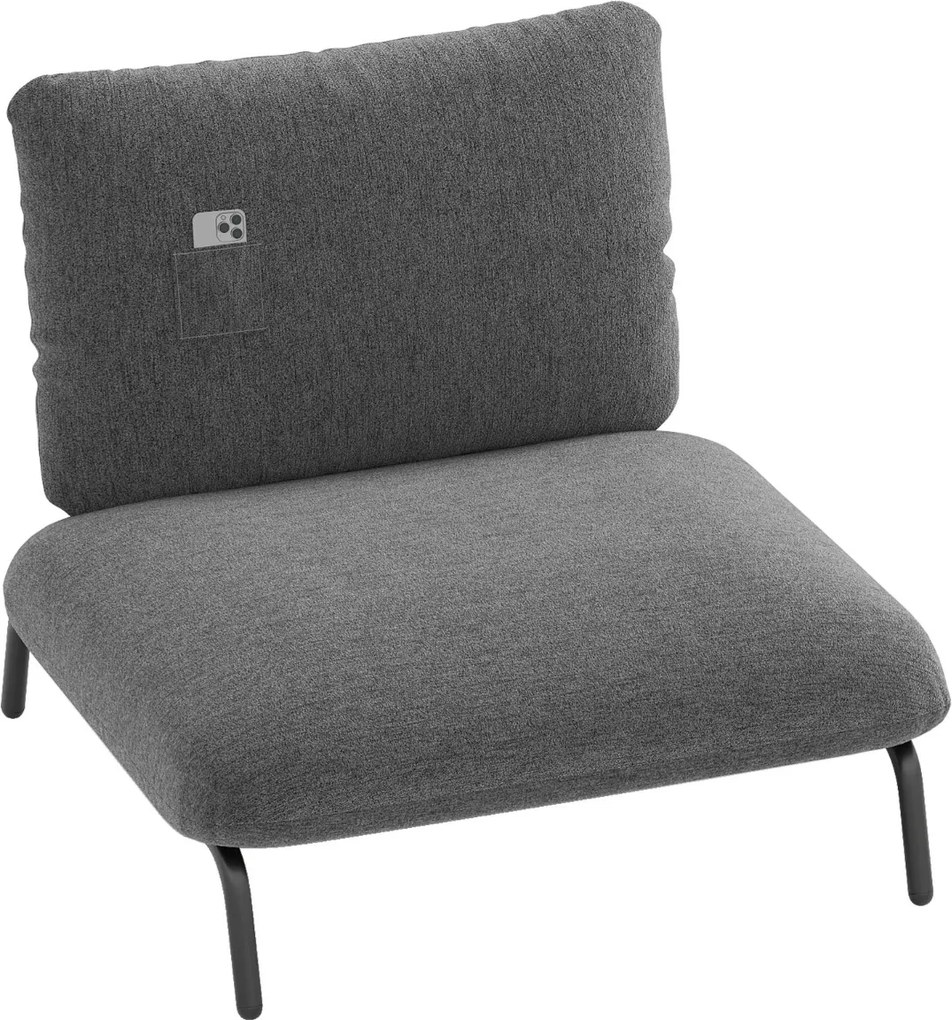 Poltrona d tamanho grande confortável para sala de estar com assento extra largo e profundo Bolso de armazenamento Estrutura metálica cinzenta