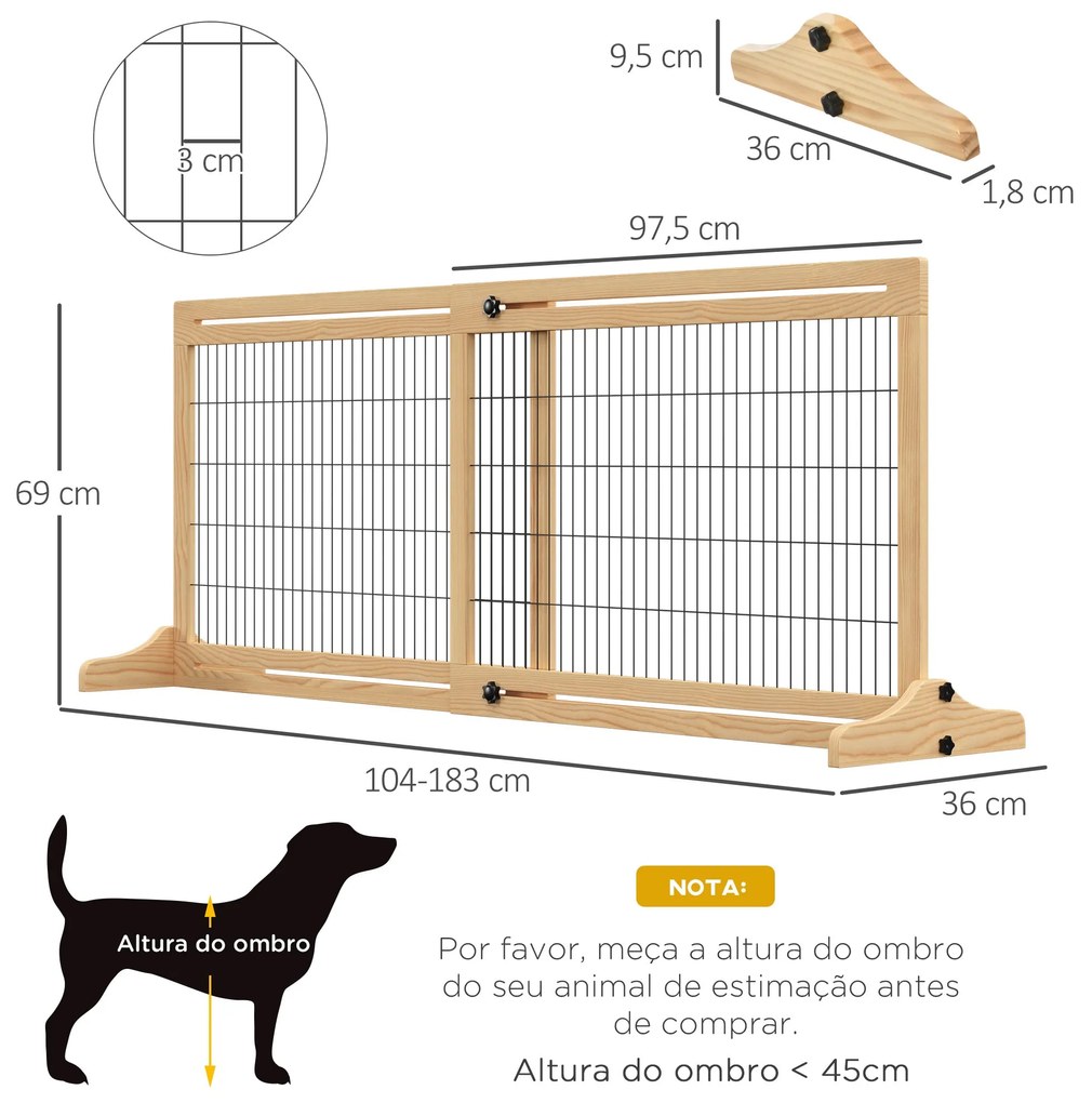 PawHut Barreira de Segurança para Cães de Madeira Extensível com Pés d