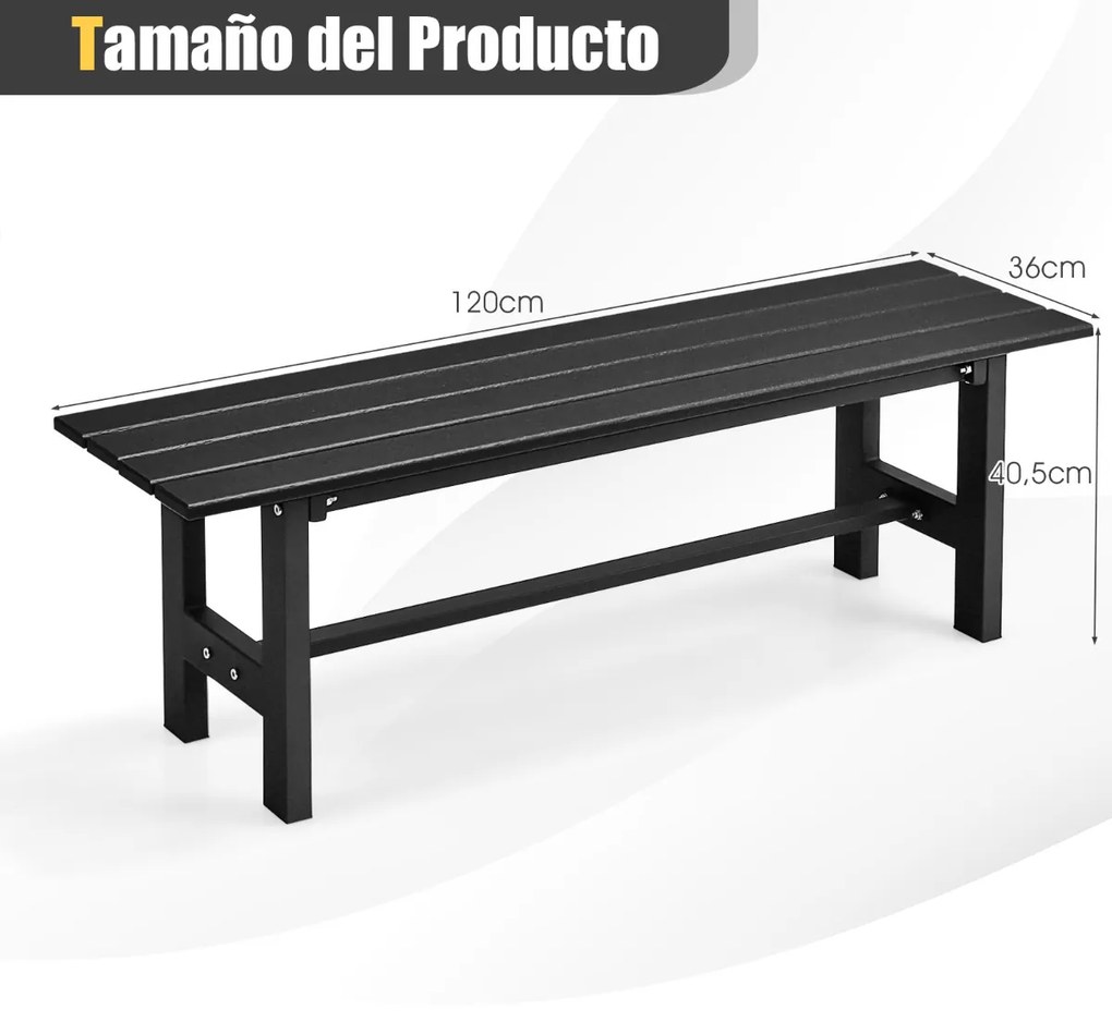 Banco jardim de exterior para 2 pessoas com estrutura metálica e assento de ripas Capacidade 300 kg para Pátio Jardim Varanda 120 x 36 x 40,5 cm Preto