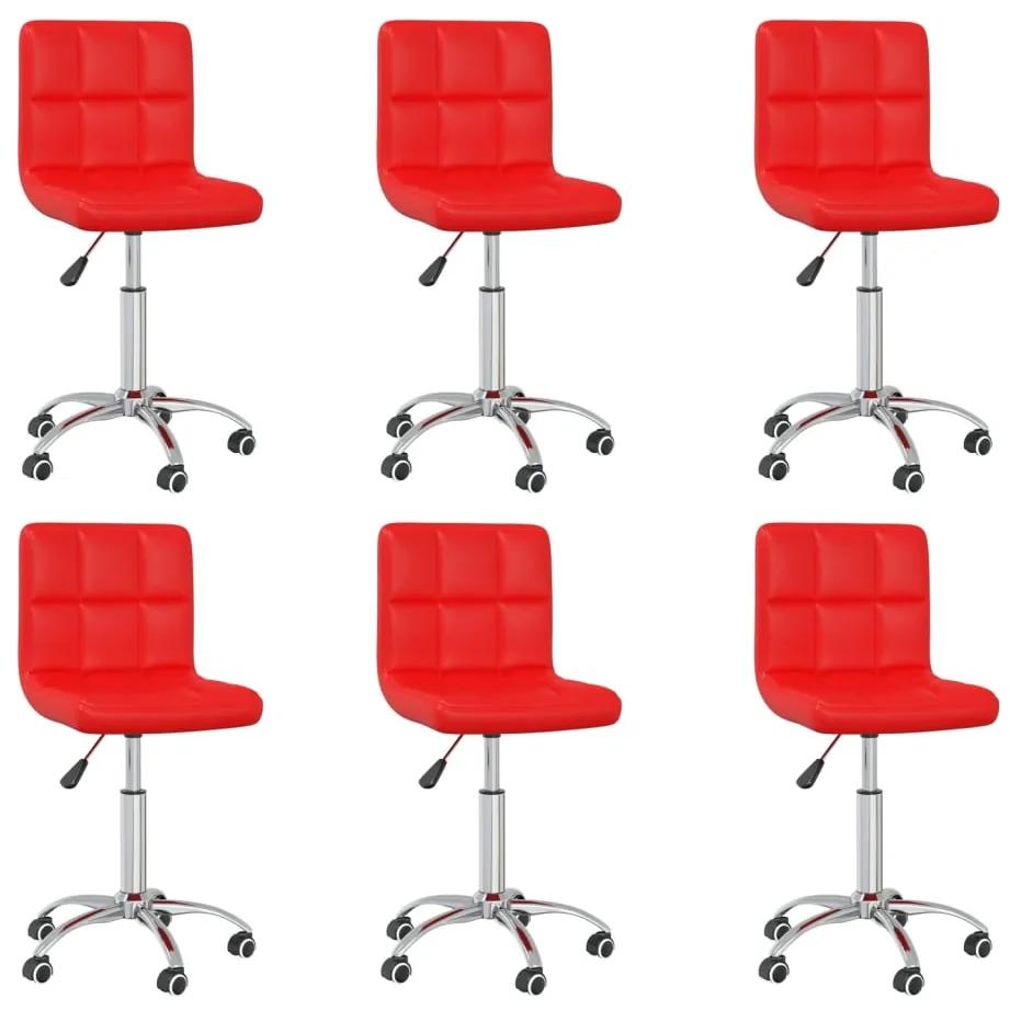 3087553 vidaXL Cadeiras de jantar giratórias 6 pcs couro artificial vermelho