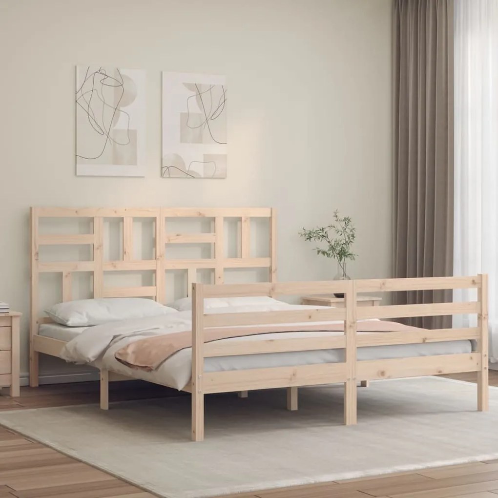 vidaXL Estrutura de cama com cabeceira 160x200 cm madeira maciça