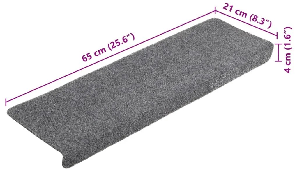 Tapetes de escada 5 pcs 65x21x4 cm agulhado cinzento-claro