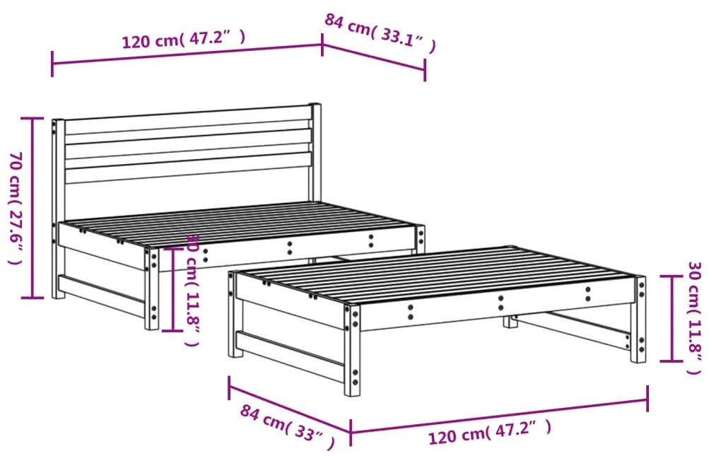 2 pcs conjunto lounge de jardim pinho maciço castanho-mel