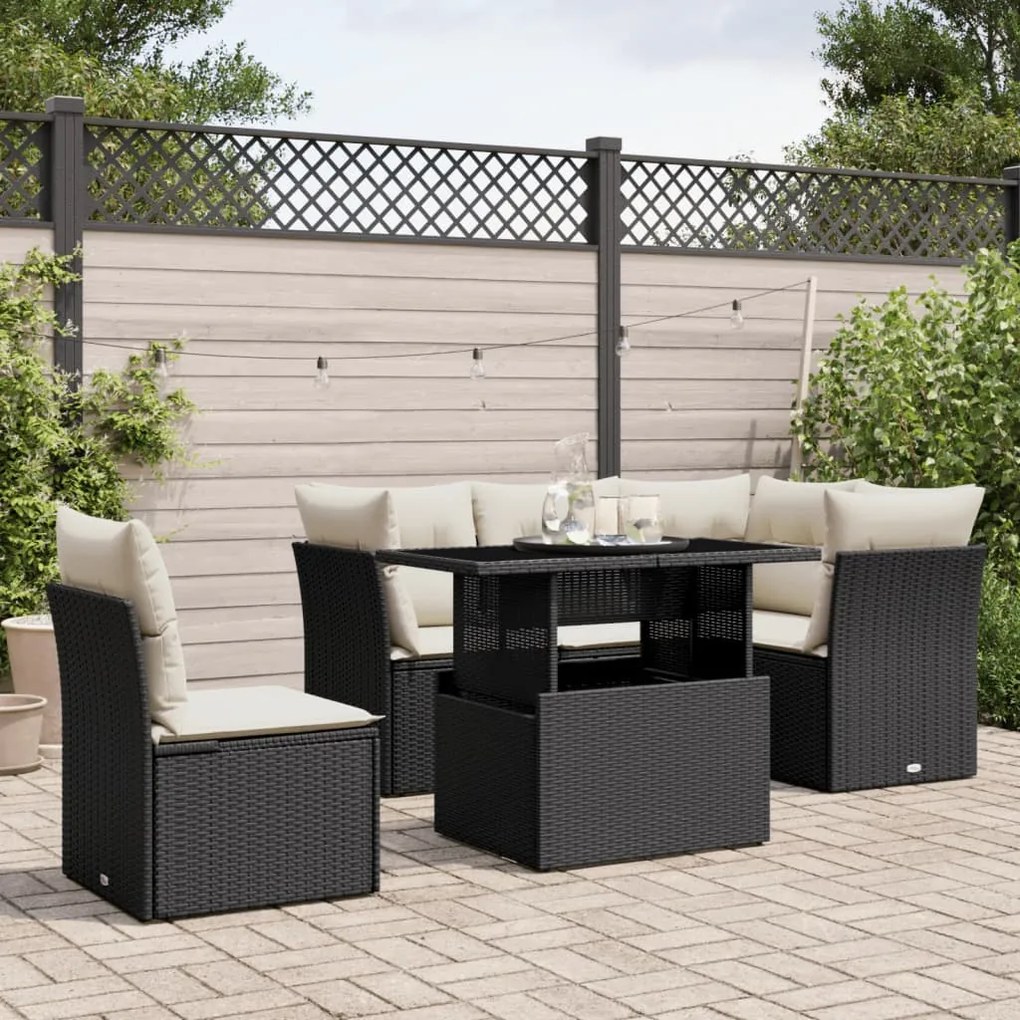 vidaXL 6 pcs conjunto sofás de jardim c/ almofadões vime PE preto