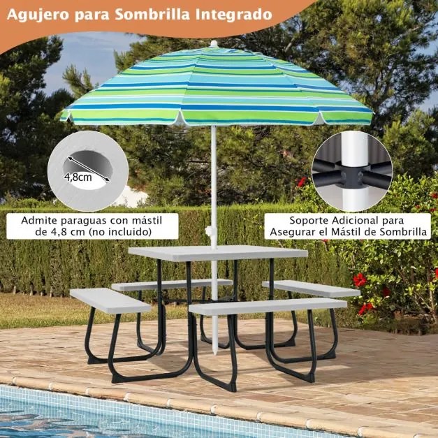 Conjunto de moveis jardim Mesa redonda e 4 bancos para 8 pessoas Carga 225 kg para jardim terraço campismo Branco