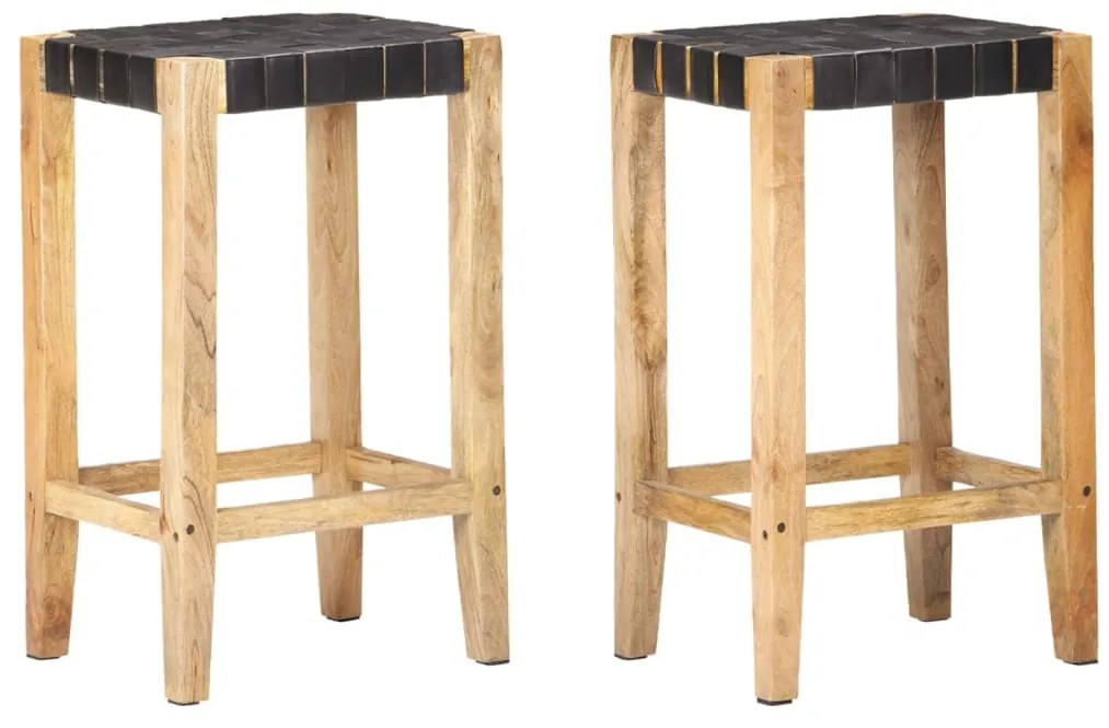 Bancos de bar 2 pcs 75 cm couro genuíno preto