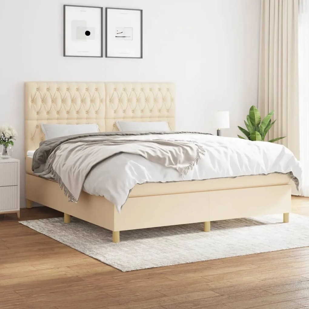 vidaXL Cama com molas/colchão 180x200 cm tecido cor creme