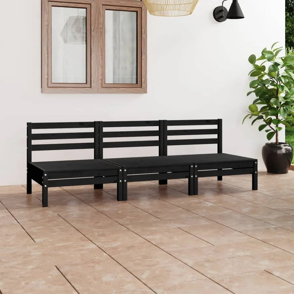 3 pcs conjunto lounge de jardim pinho maciço preto