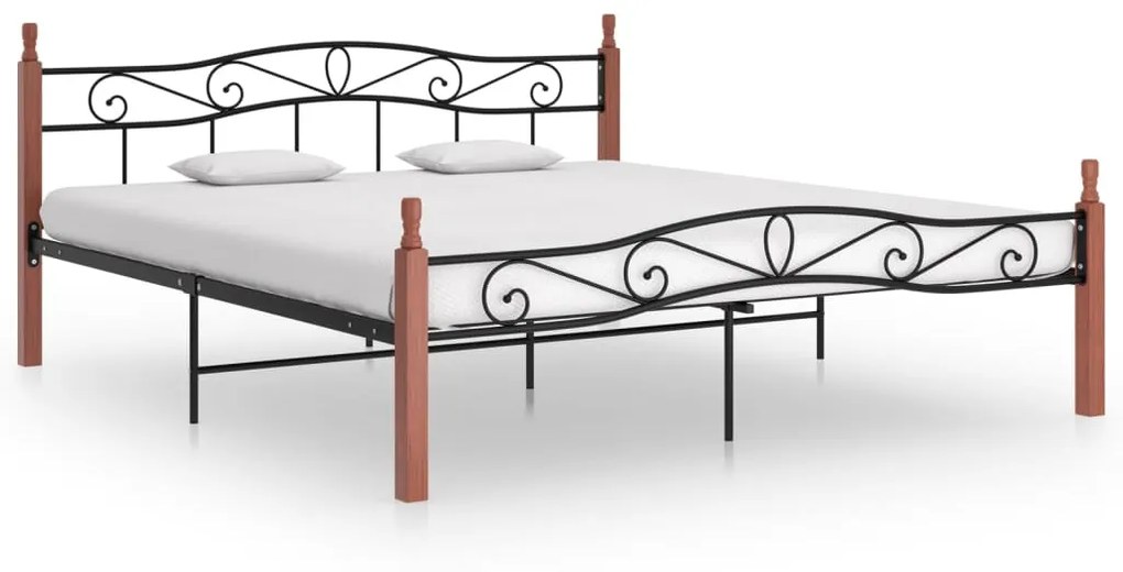 324909 vidaXL Estrutura de cama 180x200cm metal/madeira carvalho maciça preto