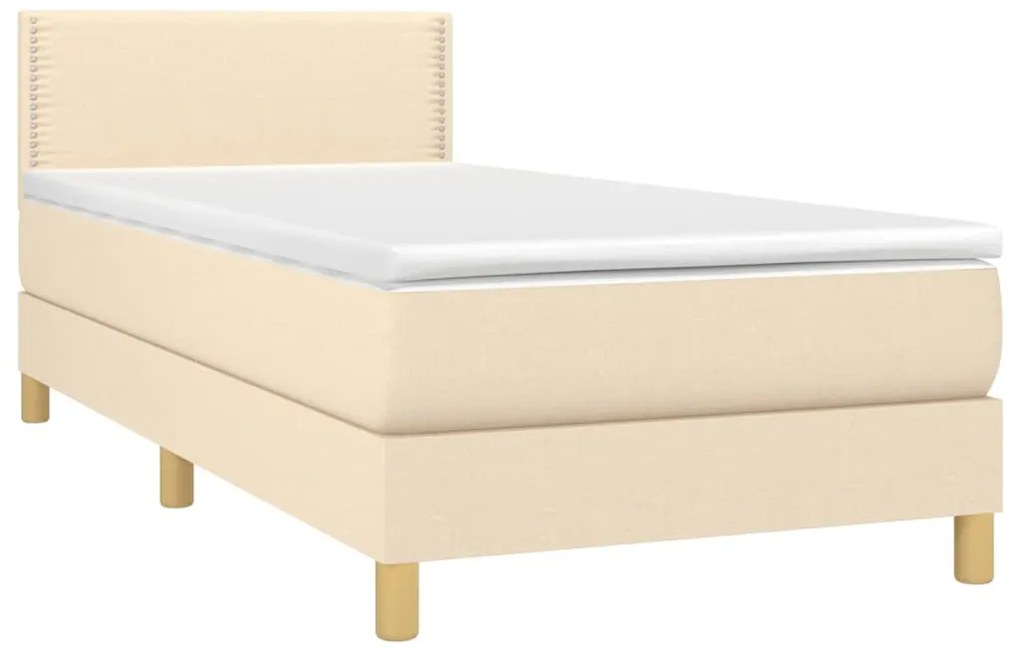 Cama box spring c/ colchão e LED 100x200 cm tecido cor creme